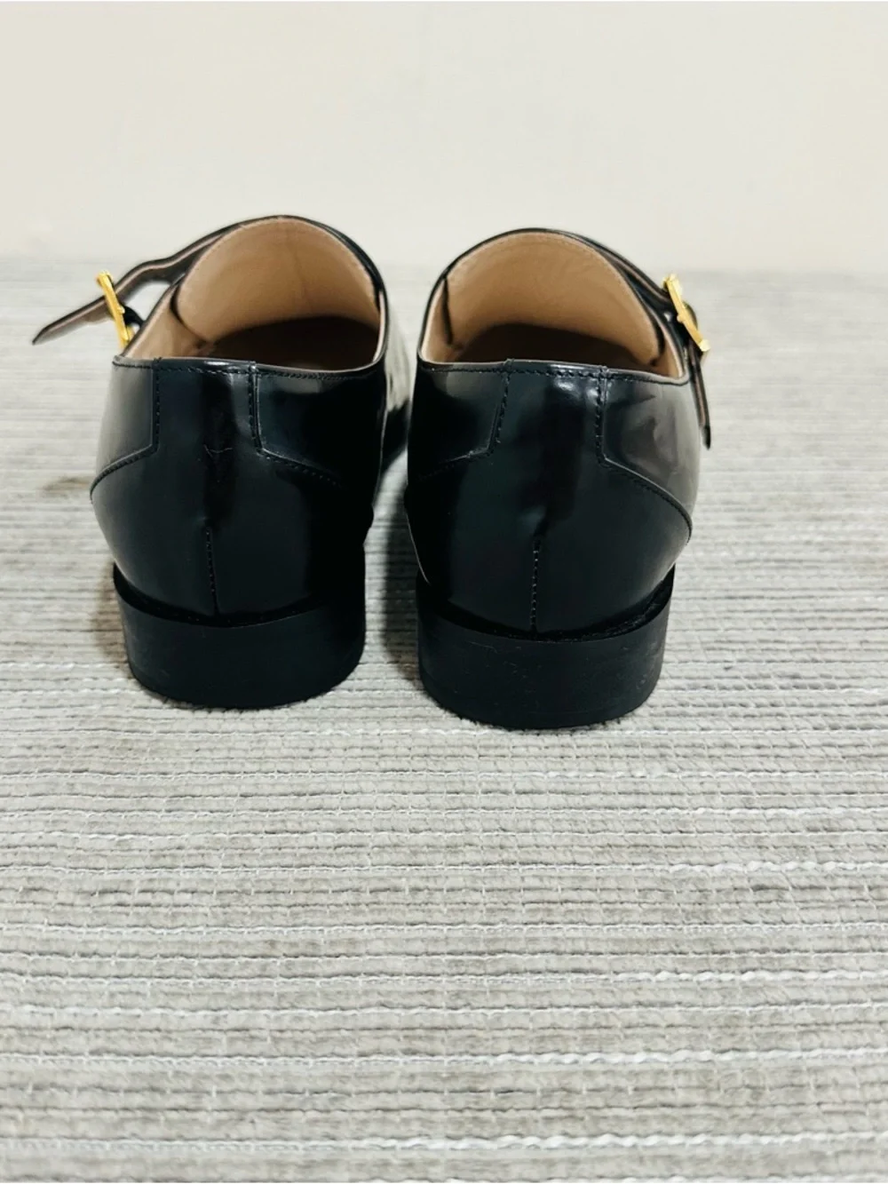 Suecomma Bonnie Black‎ Leather Double Monk Strap Flats Shoes - Size 6